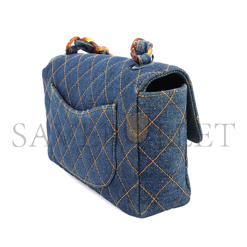 ch**el master matelasse plastic chain shoulder bag De*1m blue vintage (23*14*6cm)